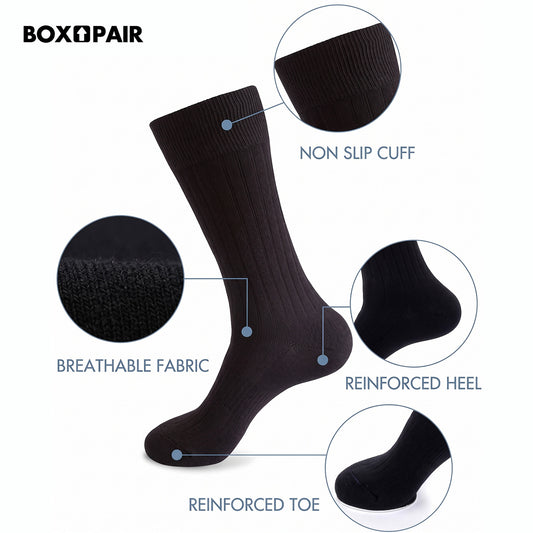 Men’s Cotton Ribbed Dress Socks – 10 Pairs, Calf High, Breathable, Mixed Colours