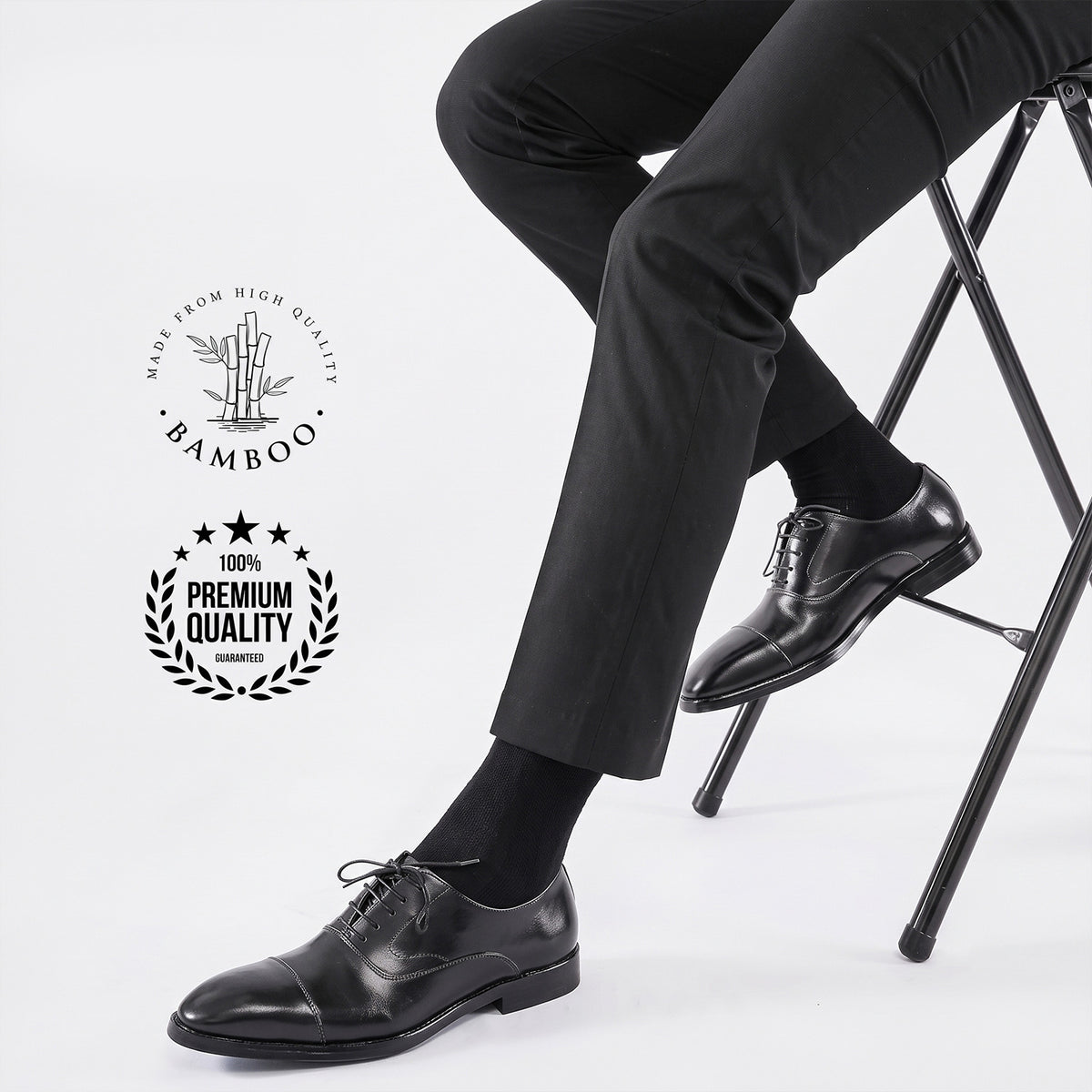 Men’s Bamboo Dress Socks – 6 Pairs, Soft Top Crew, Black