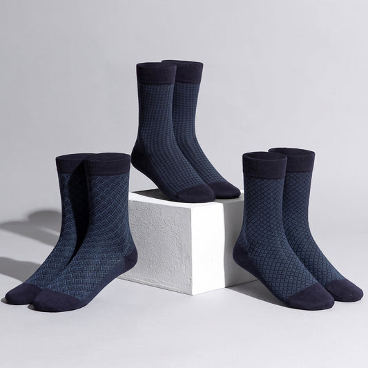 Men’s Bamboo Crew Socks – 5 Pairs, Blue, Grey & Black