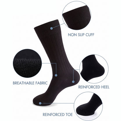 Men’s Cotton Ribbed Dress Socks – 10 Pairs, Calf High, Breathable, Black