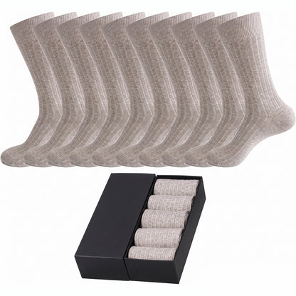 Men’s Cotton Ribbed Dress Socks – 10 Pairs, Calf High, Breathable, Light Grey