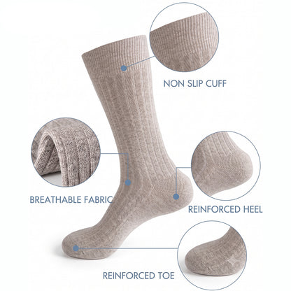 Men’s Cotton Ribbed Dress Socks – 10 Pairs, Calf High, Breathable, Light Grey