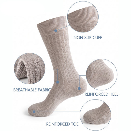 Men’s Cotton Ribbed Dress Socks – 10 Pairs, Calf High, Breathable, Light Grey