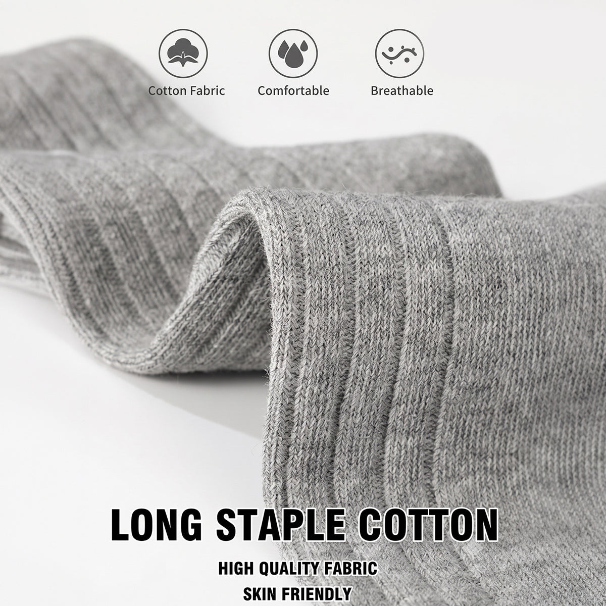 Men’s Cotton Ribbed Dress Socks – 10 Pairs, Calf High, Breathable, Light Grey