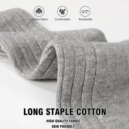 Men’s Cotton Ribbed Dress Socks – 10 Pairs, Calf High, Breathable, Light Grey