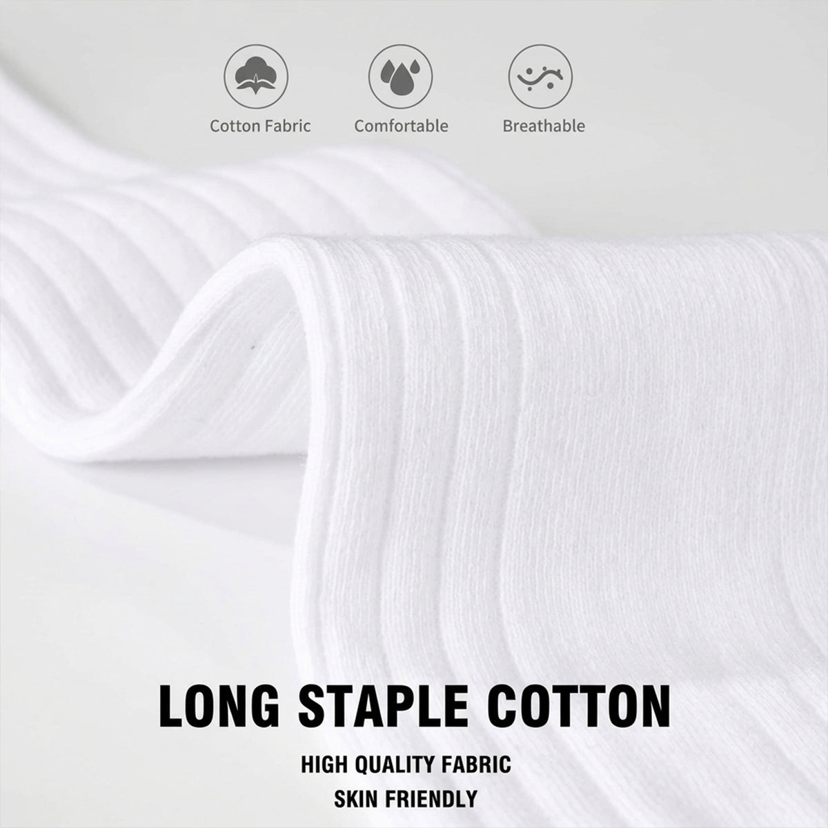 Men’s Cotton Ribbed Dress Socks – 10 Pairs, Calf High, Breathable, White
