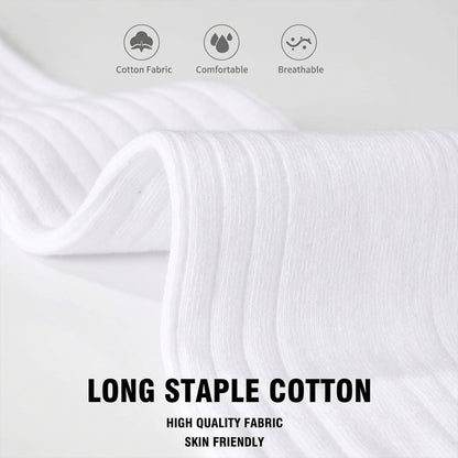 Men’s Cotton Ribbed Dress Socks – 10 Pairs, Calf High, Breathable, White