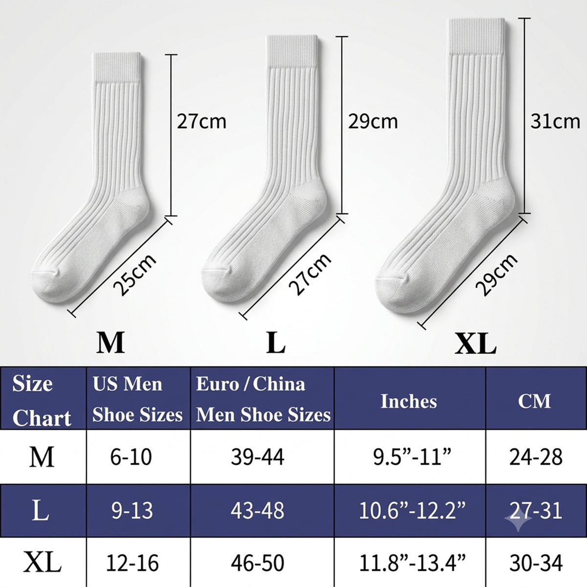 Men’s Cotton Ribbed Dress Socks – 10 Pairs, Calf High, Breathable, White