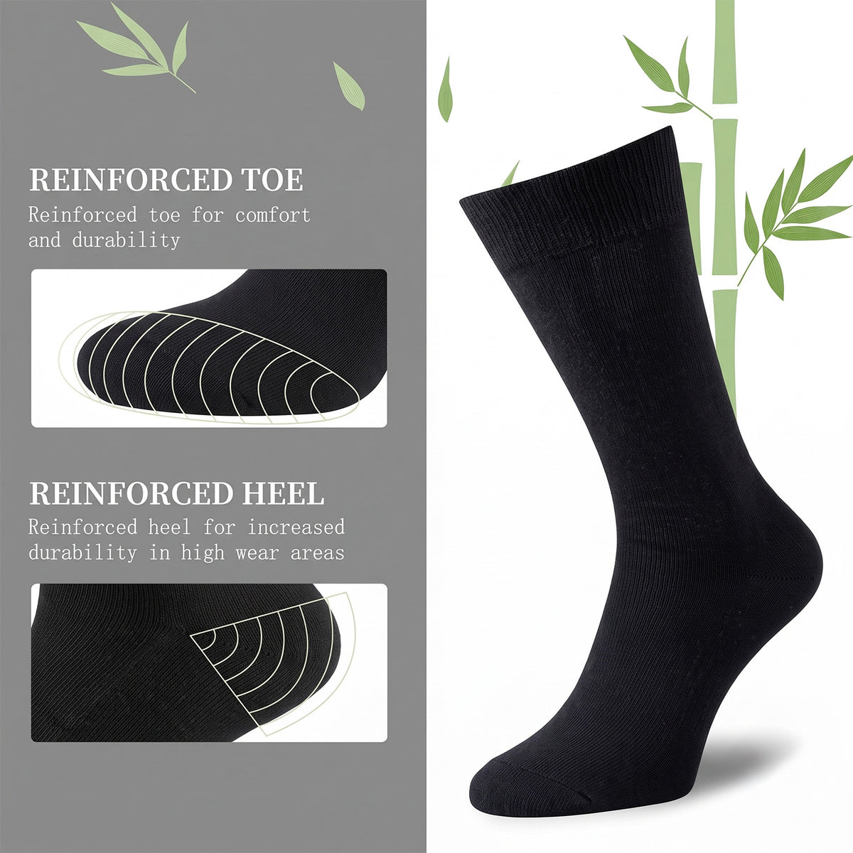 Men’s Bamboo Dress Socks – 6 Pairs, Soft Top Crew, Multicolour