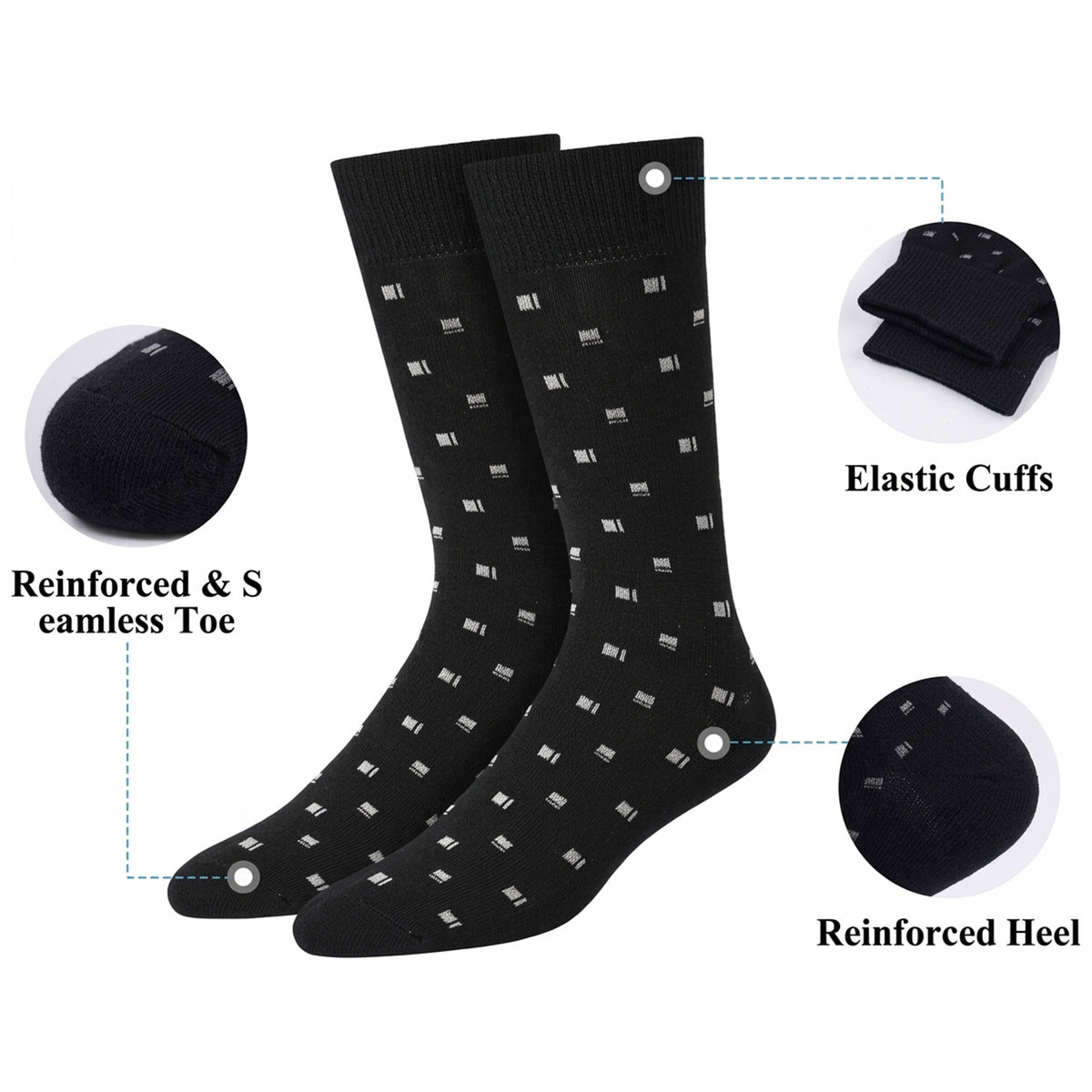 Men’s Cotton Dress Socks, Size 7–11 – 5 Pairs, Black Series