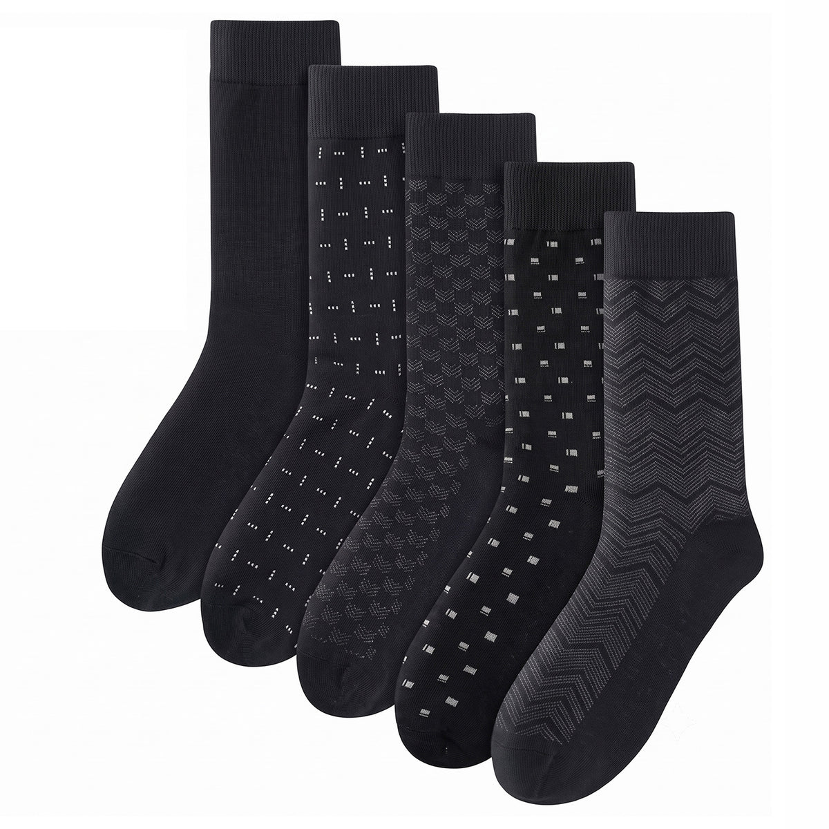 Men’s Cotton Dress Socks, Size 7–11 – 5 Pairs, Black Series