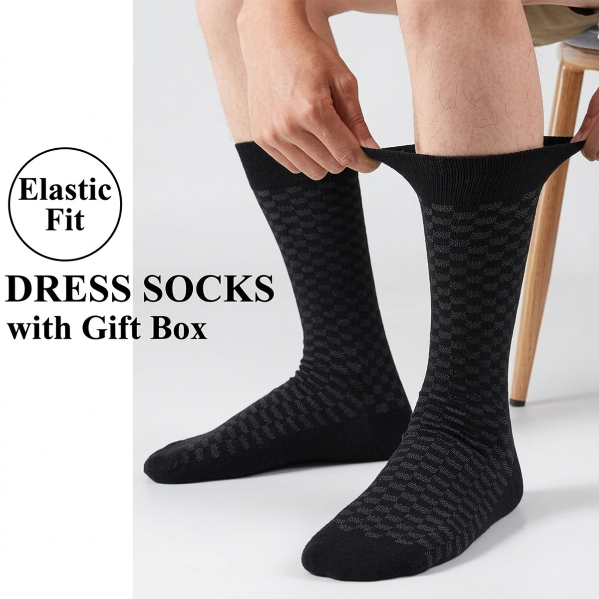 Men’s Cotton Dress Socks, Size 7–11 – 5 Pairs, Black Series