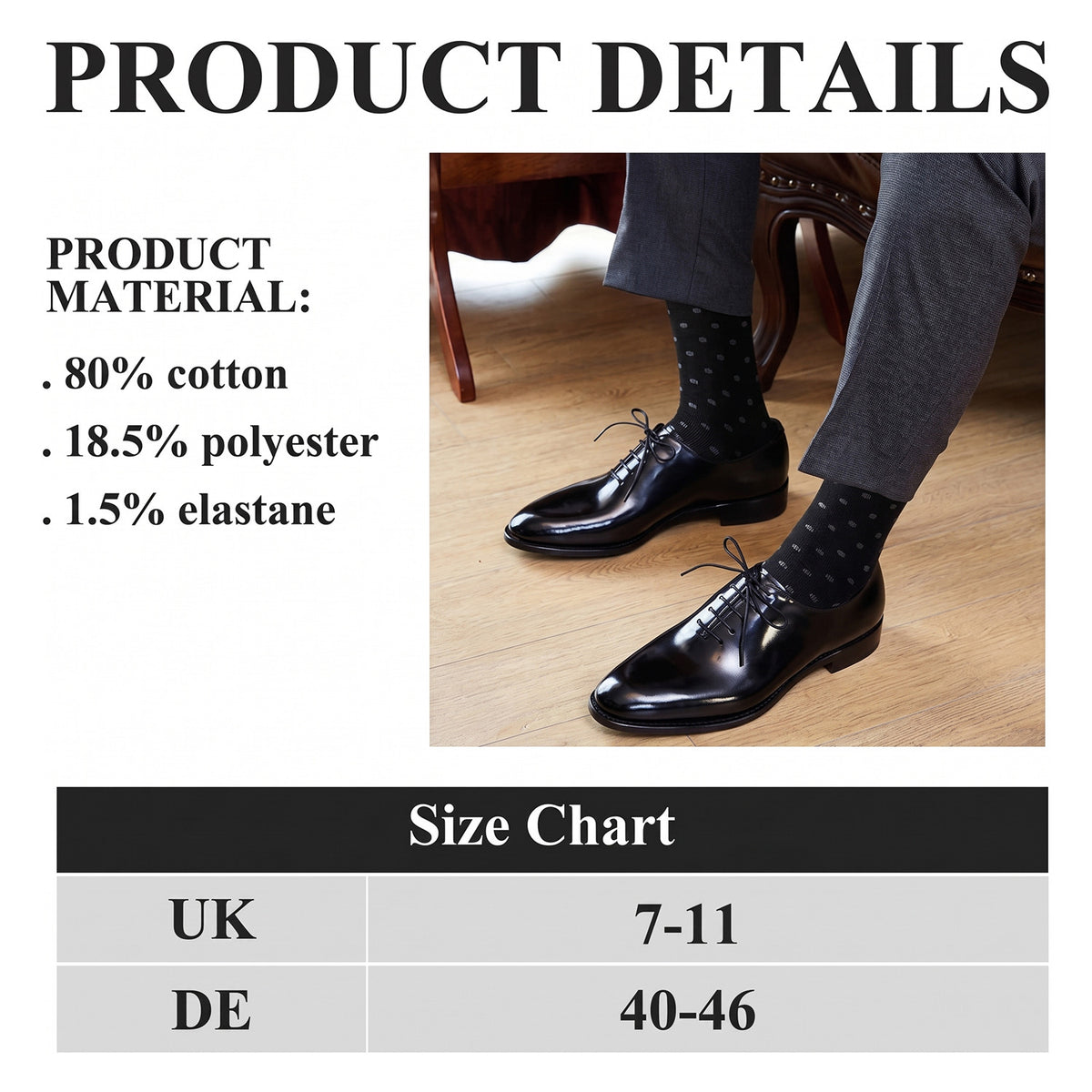 Men’s Cotton Dress Socks, Size 7–11 – 5 Pairs, Black Series