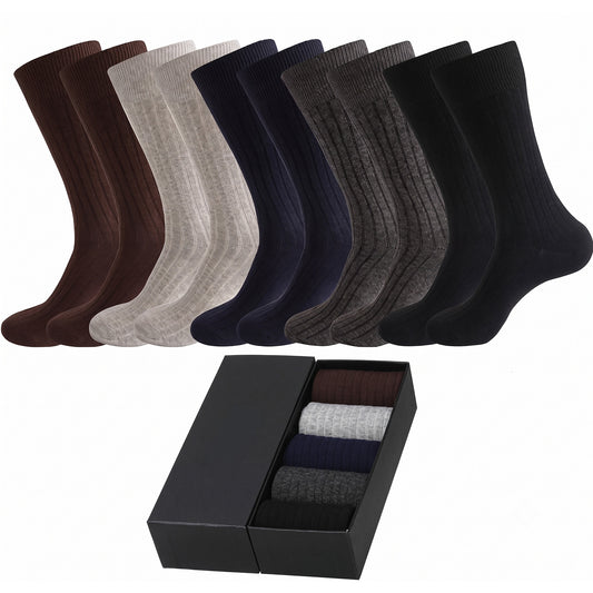 Men’s Cotton Ribbed Dress Socks – 10 Pairs, Calf High, Breathable, Mixed Colours