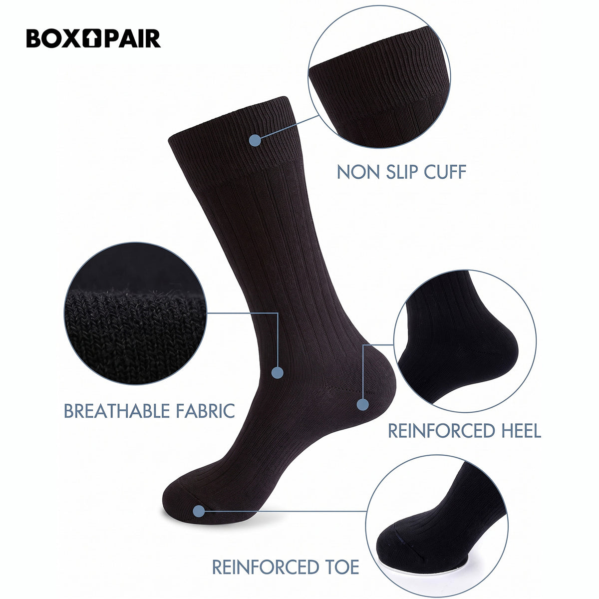 Men’s Cotton Ribbed Dress Socks – 10 Pairs, Calf High, Breathable, Mixed Colours