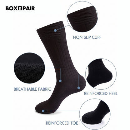 Men’s Cotton Ribbed Dress Socks – 10 Pairs, Calf High, Breathable, Mixed Colours