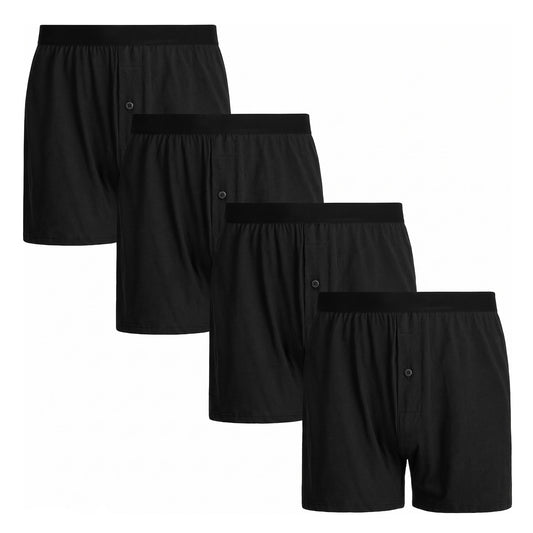 Men’s Black Cotton Boxer Shorts – 4 Pack, Loose Fit, Button Fly