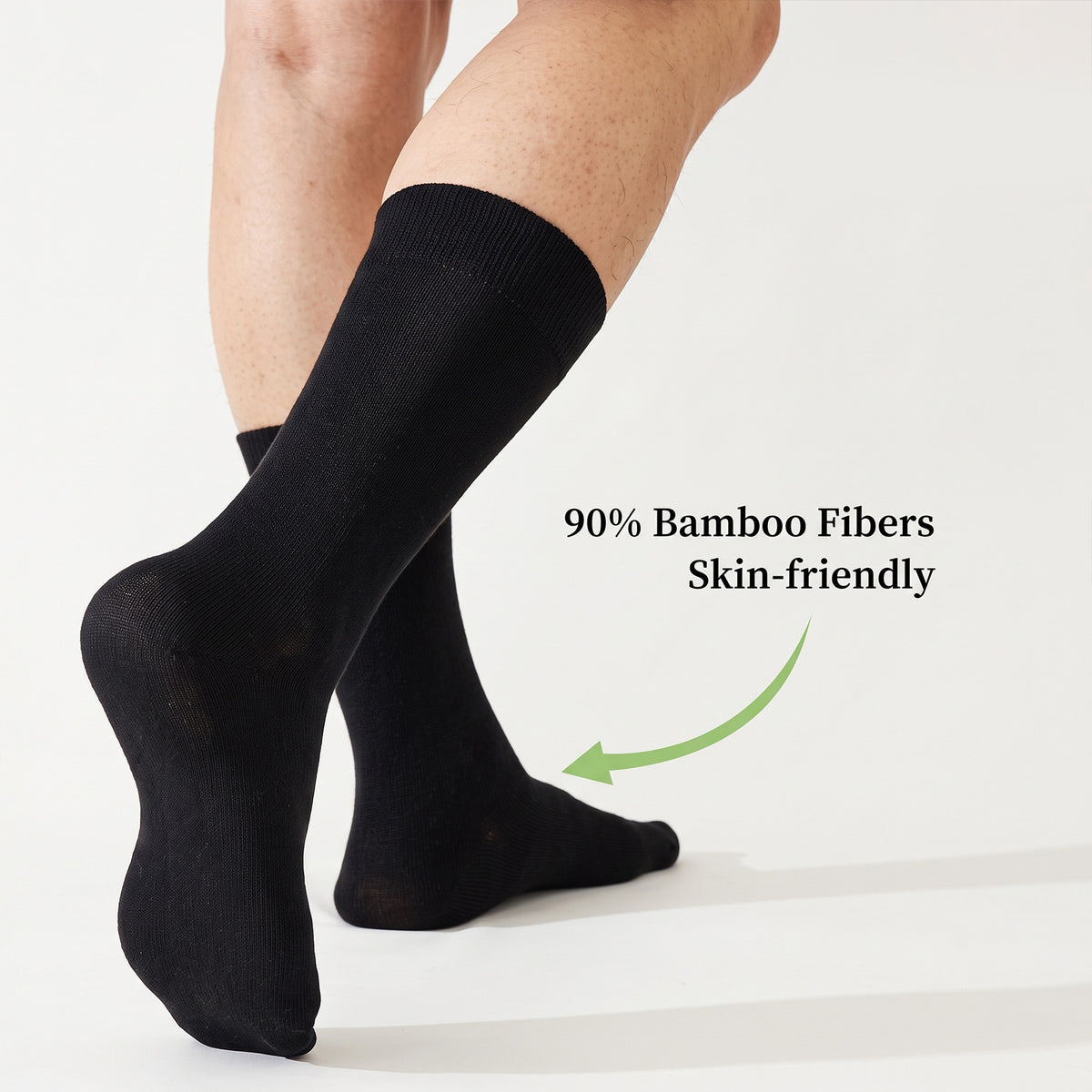 Men’s Bamboo Dress Socks – 6 Pairs, Soft Top Crew, Black