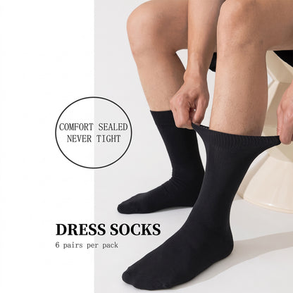 Men’s Bamboo Dress Socks – 6 Pairs, Soft Top Crew, Black