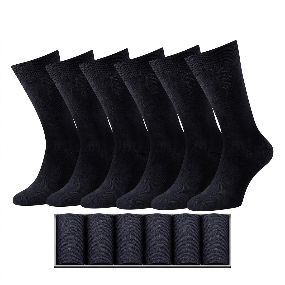Men’s Bamboo Dress Socks – 6 Pairs, Soft Top Crew, Black