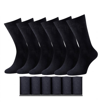 Men’s Bamboo Dress Socks – 6 Pairs, Soft Top Crew, Black