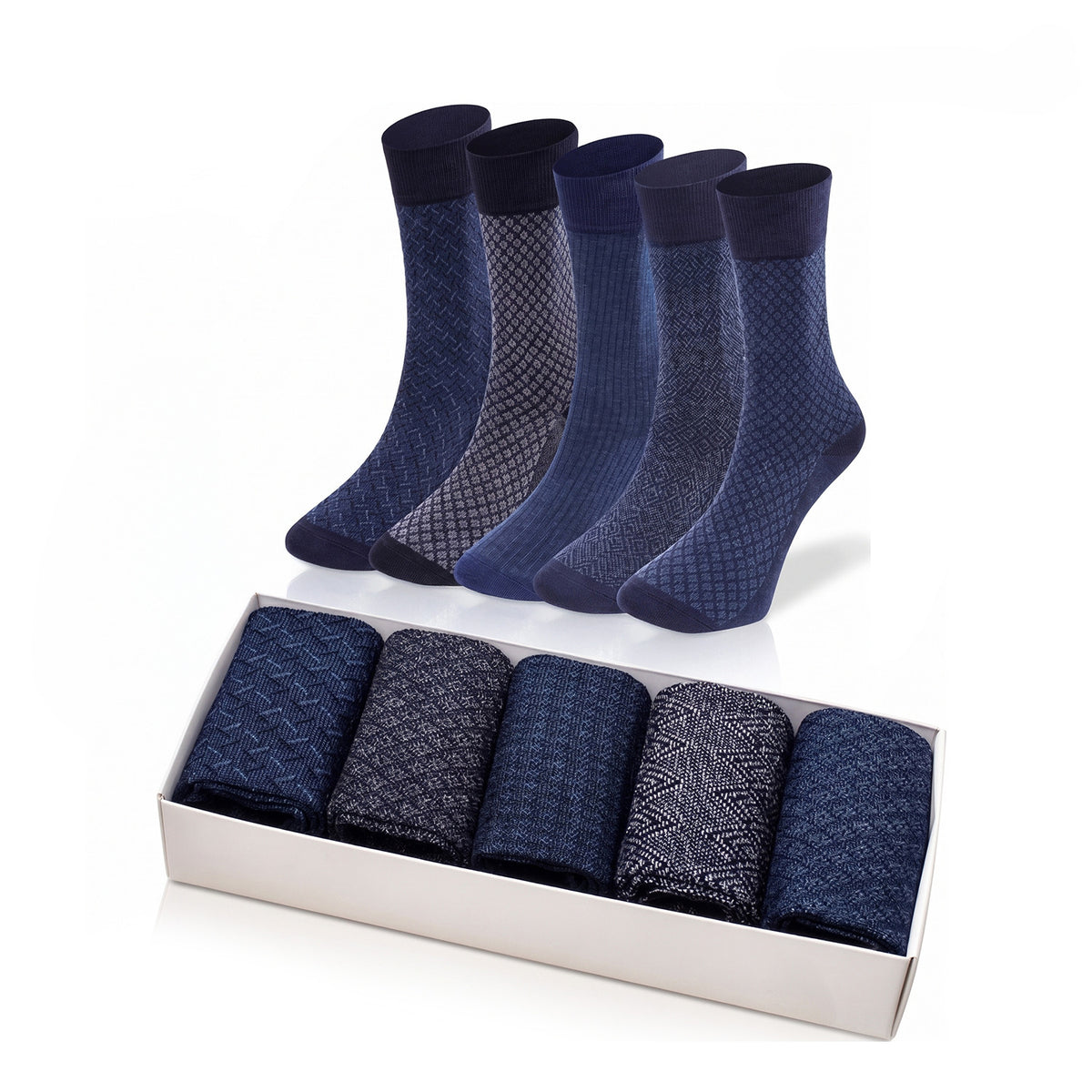 Men’s Bamboo Crew Socks – 5 Pairs, Blue, Grey & Black