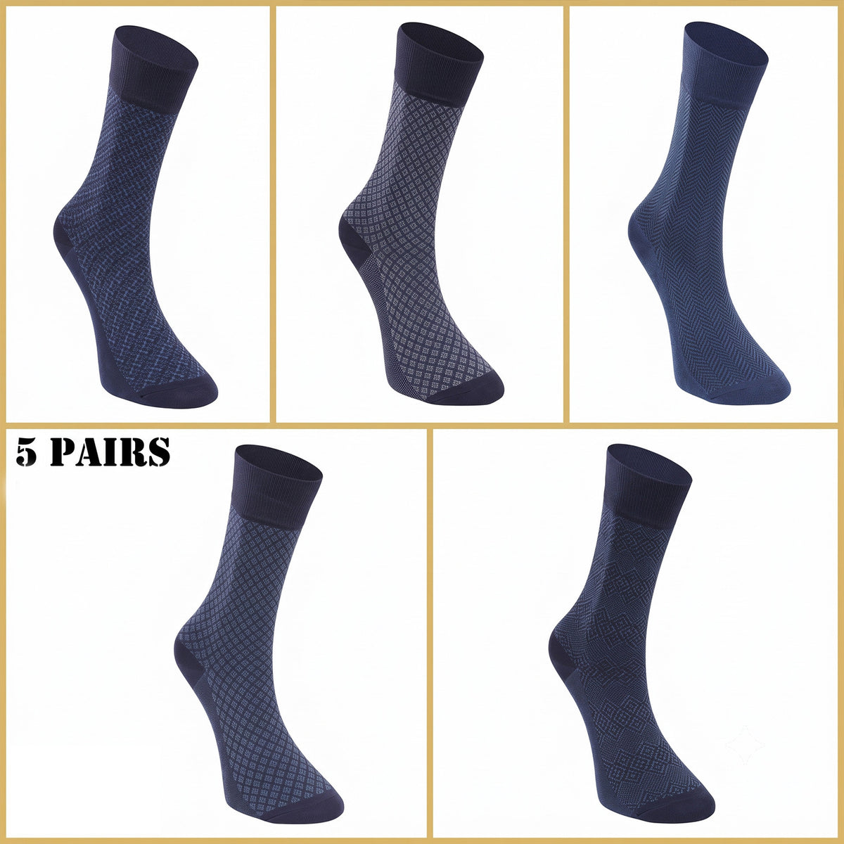 Men’s Bamboo Crew Socks – 5 Pairs, Blue, Grey & Black
