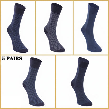 Men’s Bamboo Crew Socks – 5 Pairs, Blue, Grey & Black