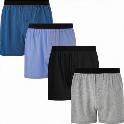 Men’s Multicolour Cotton Boxer Shorts – 4 Pack, Loose Fit, Button Fly